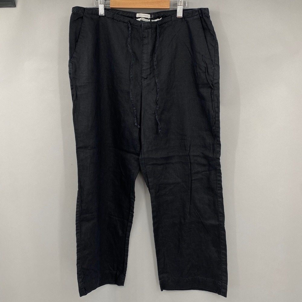 Y2K Old Navy 100%‎ Linen Drawstring Pants Womens Size 12 Black Relaxed 2003'